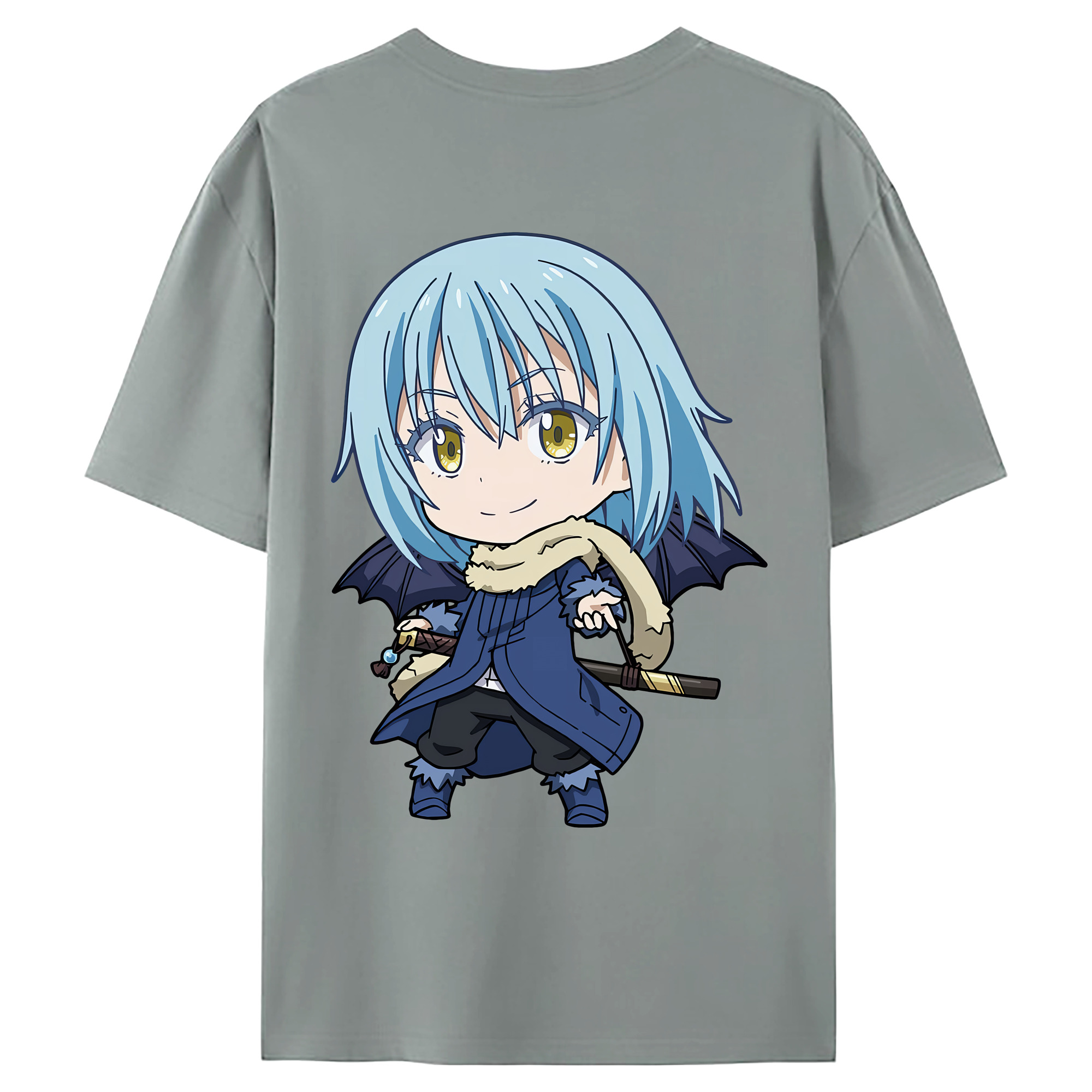 （画像用） 転スラ Regarding Reincarnated to Slime 綿100％ メンズ半袖Tシャツ（バックプリント） 通気性
